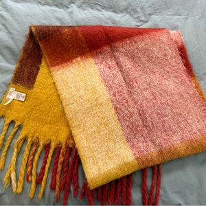 Free People Mustard and Brown Textured Scarf